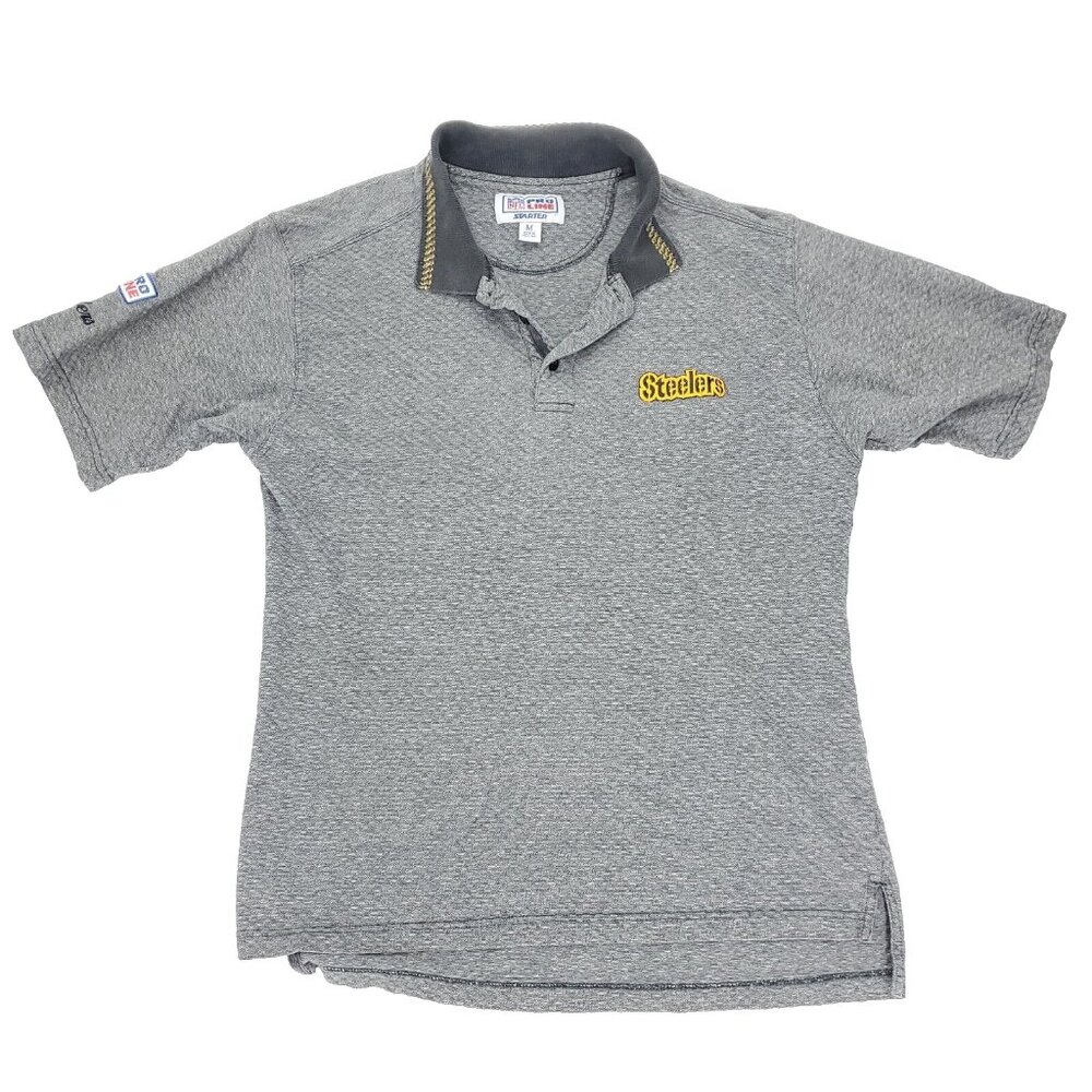 Vintage Starter Pittsburg Steelers Polo Shirt Mens Medium Gray NFL Pro Line
